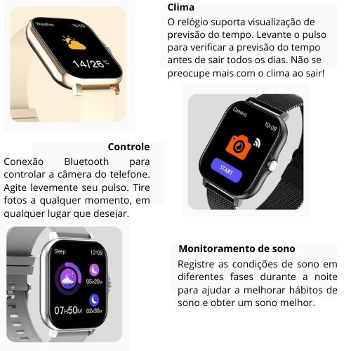 Smartwatch Touch Plus -  prevenção do AVC, monitore batimentos, à prova d'água, troca a pulseira