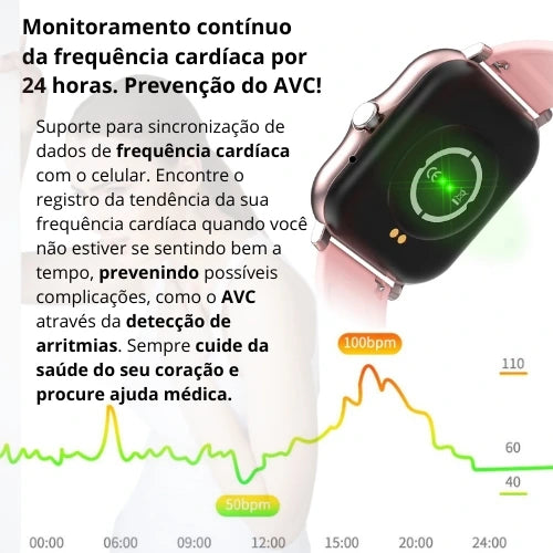 Smartwatch Touch Plus -  prevenção do AVC, monitore batimentos, à prova d'água, troca a pulseira